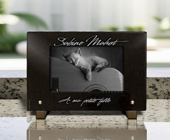 AIGAT Plaque commémorative carrée personnalisée 10 x 10 cm avec nom, Date,  Photo et Support pour Animal Domestique, Chat, Chien, Ardoise, Pierre