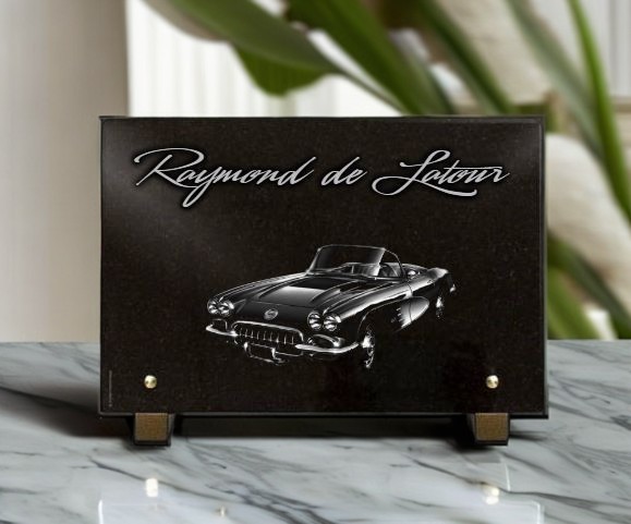 Plaque funéraire Voiture Corvette C1 - RENAUD Gravure