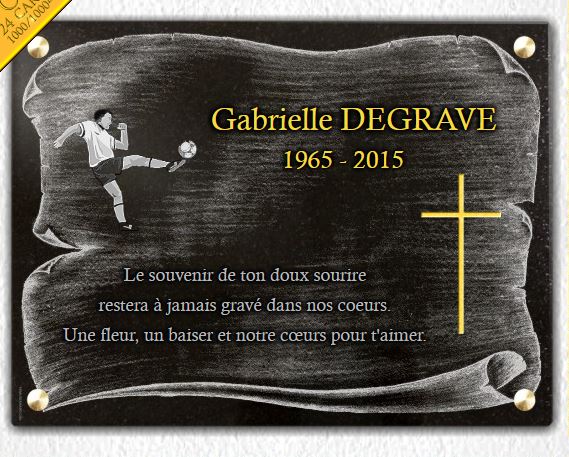 Plaque funéraire Football, croix, parchemin - RENAUD Gravure