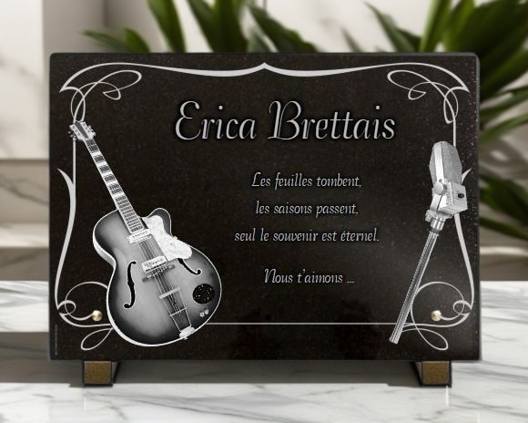 Plaque funéraire guitare - RENAUD Gravure