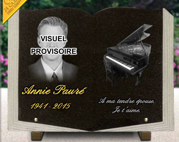 Plaque funéraire piano, livre, photo - RENAUD Gravure