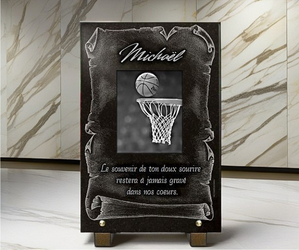 Plaque funéraire basketball - RENAUD Gravure