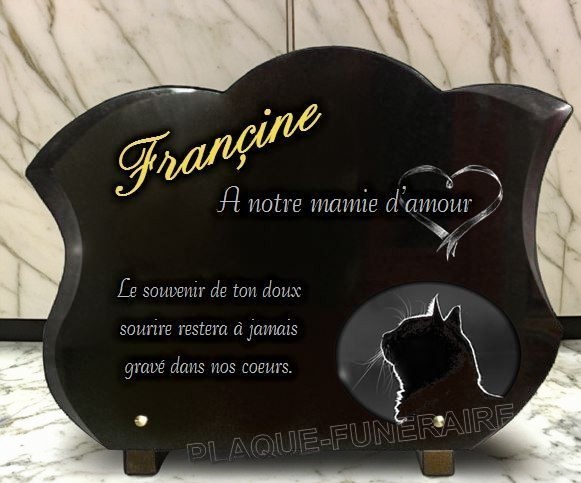 Plaque funéraire coeur et chat - RENAUD Gravure