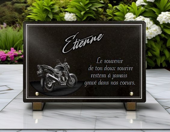 Plaque funéraire motard bordure - RENAUD Gravure