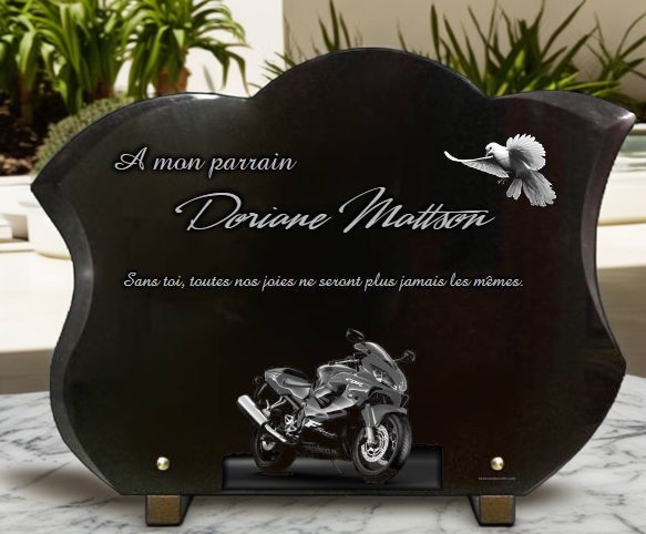 Plaque funéraire moto colombe - RENAUD Gravure