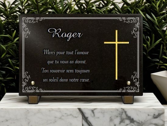 Plaque funéraire croix dorée - RENAUD Gravure