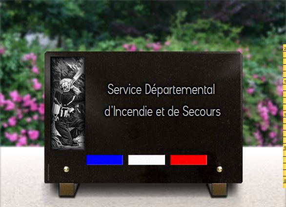 Plaque funéraire Sapeur-Pompier, drapeau - RENAUD Gravure