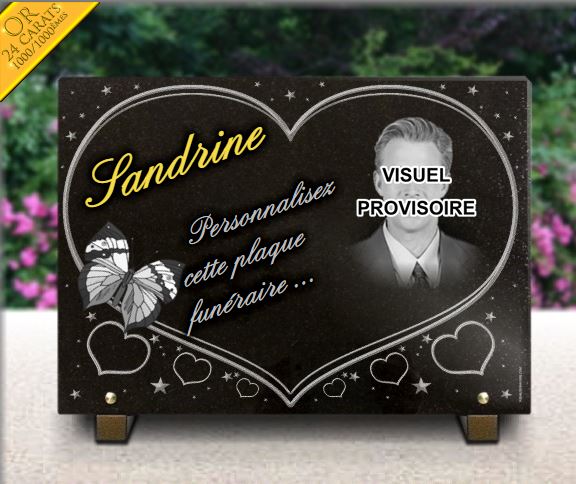 Plaque funéraire Papillon, photo et coeur - RENAUD Gravure