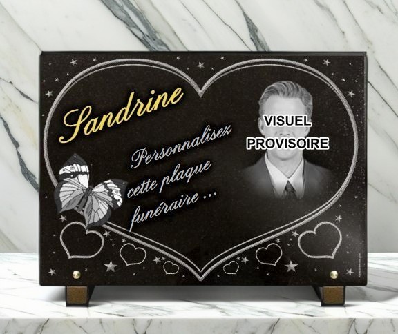 Plaque funéraire Papillon, photo et coeur - RENAUD Gravure