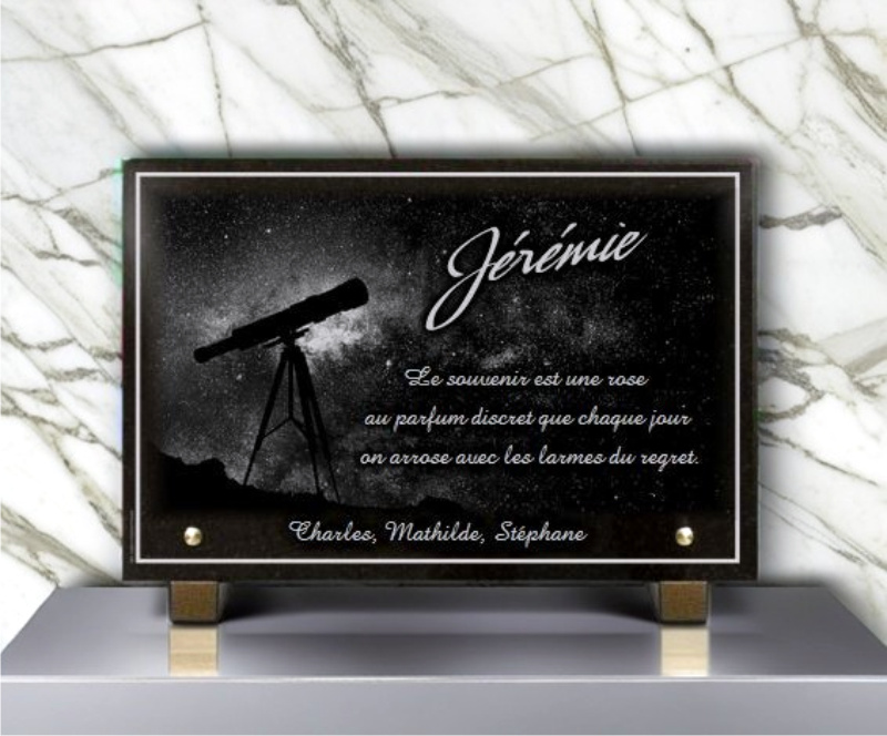 Plaque funéraire télescope astronomie - RENAUD Gravure