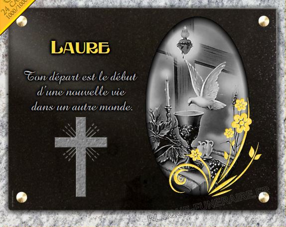 Plaque funéraire croix colombe - RENAUD Gravure