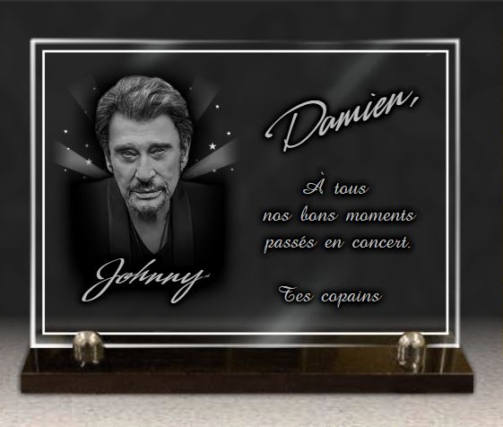 Plaque funéraire en verre Johnny Hallyday - RENAUD Gravure