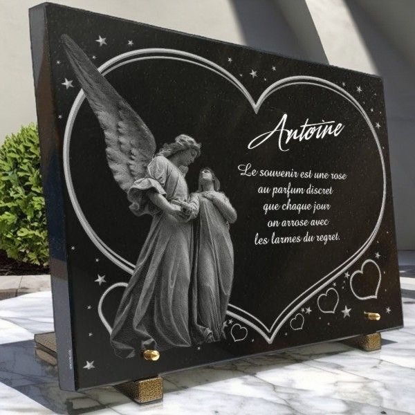 Plaque funéraire Coeur et ange - RENAUD Gravure