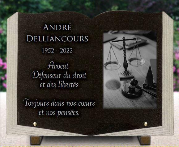 Plaque funéraire livre, thème justice pour avocat, juge, huissier