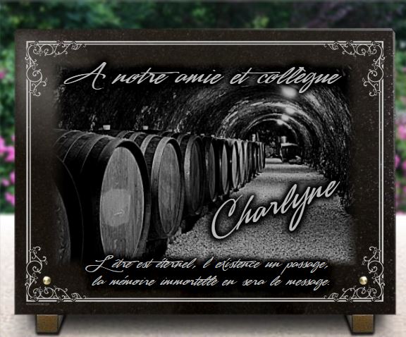 Plaque funéraire tonneaux de vin dans chai, viticulteur et vigneron