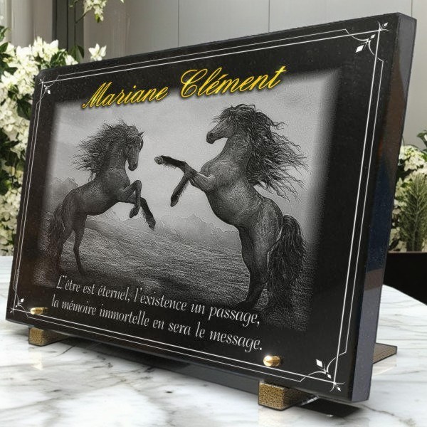 Plaque funéraire personnalisée chevaux