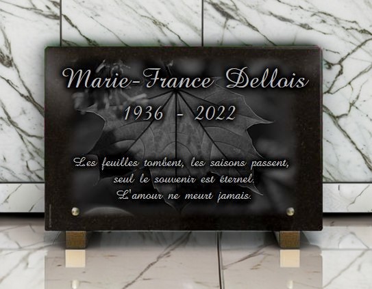 Plaque funeraire avec feuille de chêne, campagne et arbres