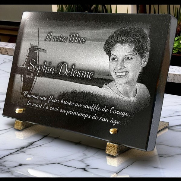 Plaque funeraire avec photo gravée