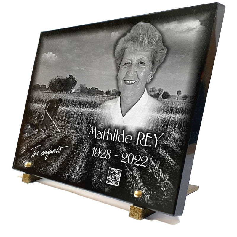 Plaque funeraire avec QR Code et photo portrait, campagne
