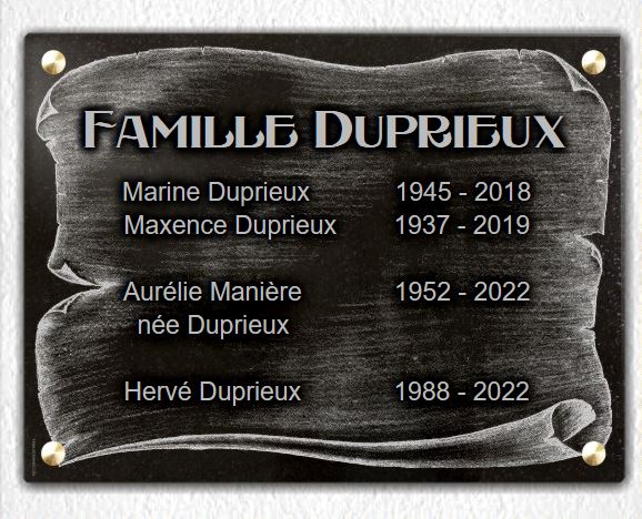 Plaque funeraire pour Lille avec vraie gravure de texte et parchemin