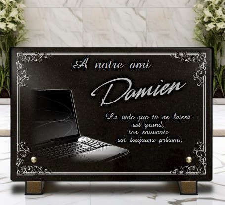 Plaque funeraire pour informatique avec ordinateur