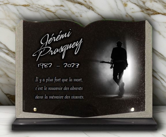 Plaque funeraire livre pour guitariste