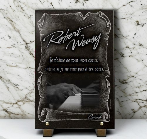 Plaque funeraire pour pianiste avec piano et parchemin