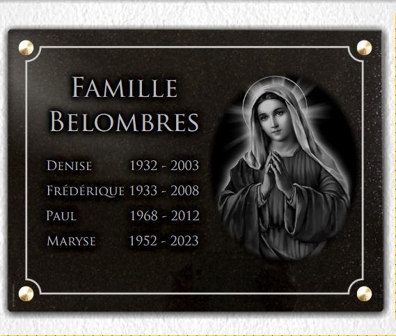 Plaque funeraire à visser,  religion saint vierge marie