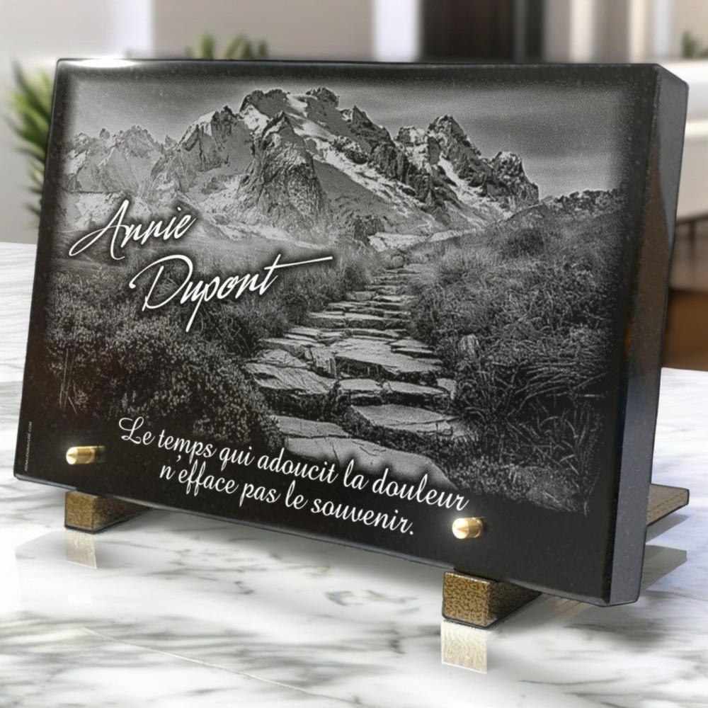 Plaque funéraire personnalisée Montagnes et chemin