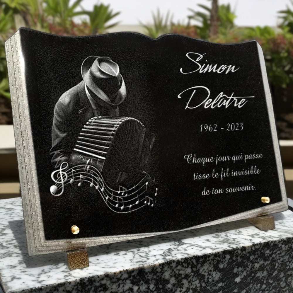 Plaque funeraire accordéon et notes de musique