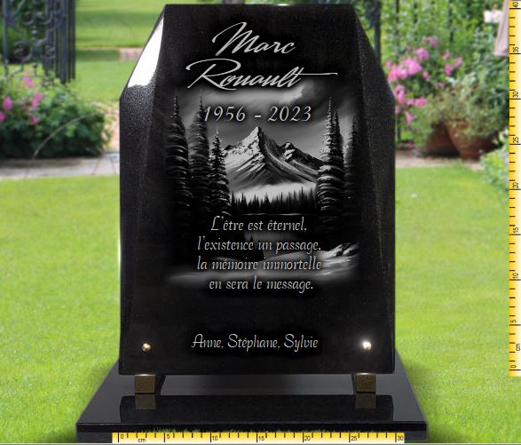 Plaque funeraire pour cinéraire et cavurne avec montagnes