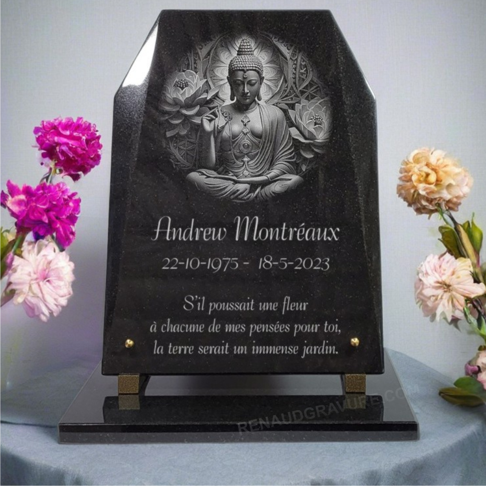 Personnalisez cette plaque funéraire Bouddha pour cinéraire, cavurne