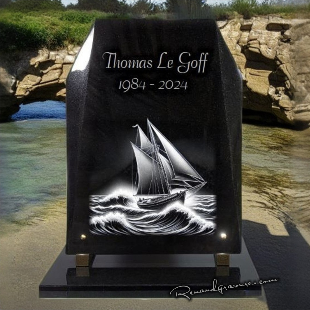 Votre plaque funéraire thème bateau voilier sur granit 