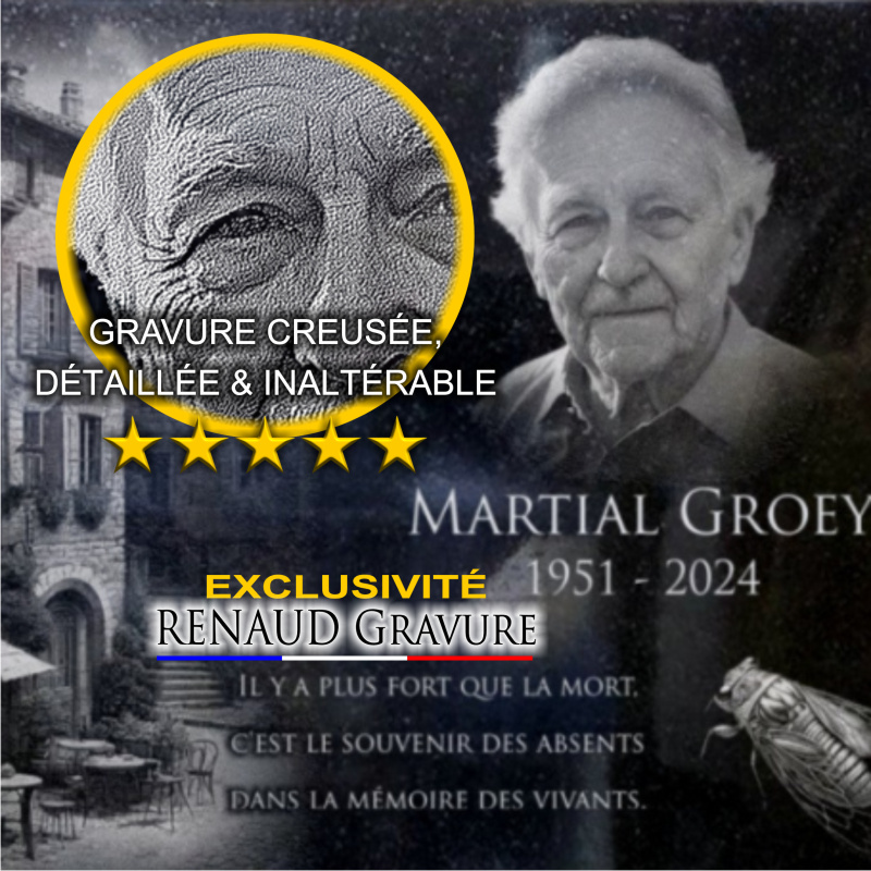 Plaque funéraire avec photo, provence et cigale
