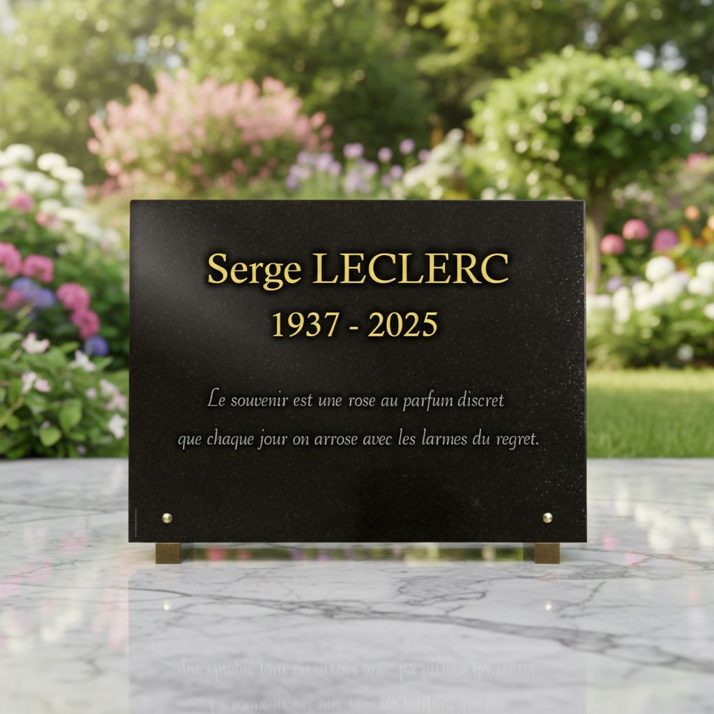 Plaque funéraire personnalisable en granit gravé avec dorure or 24 carats