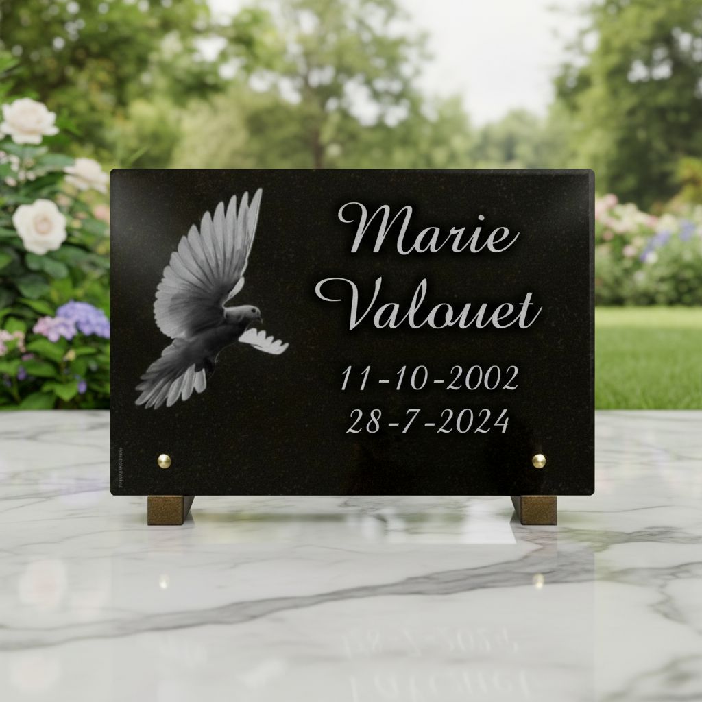 Plaque funéraire colombe en granit personnalisable