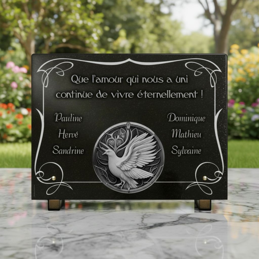 Plaque funéraire colombe en granit de prestige personnalisable