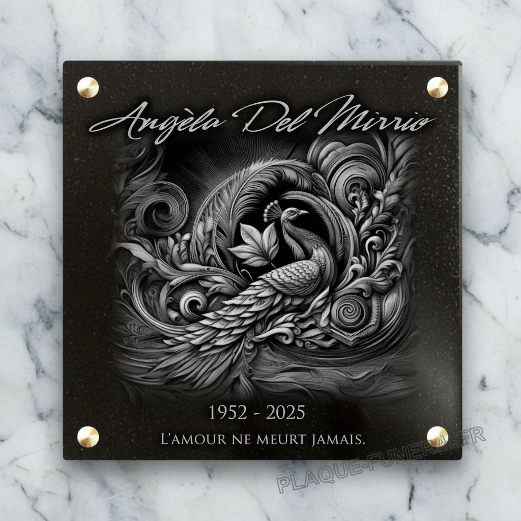 Plaque funéraire paon en granit à visser 30x30 cm