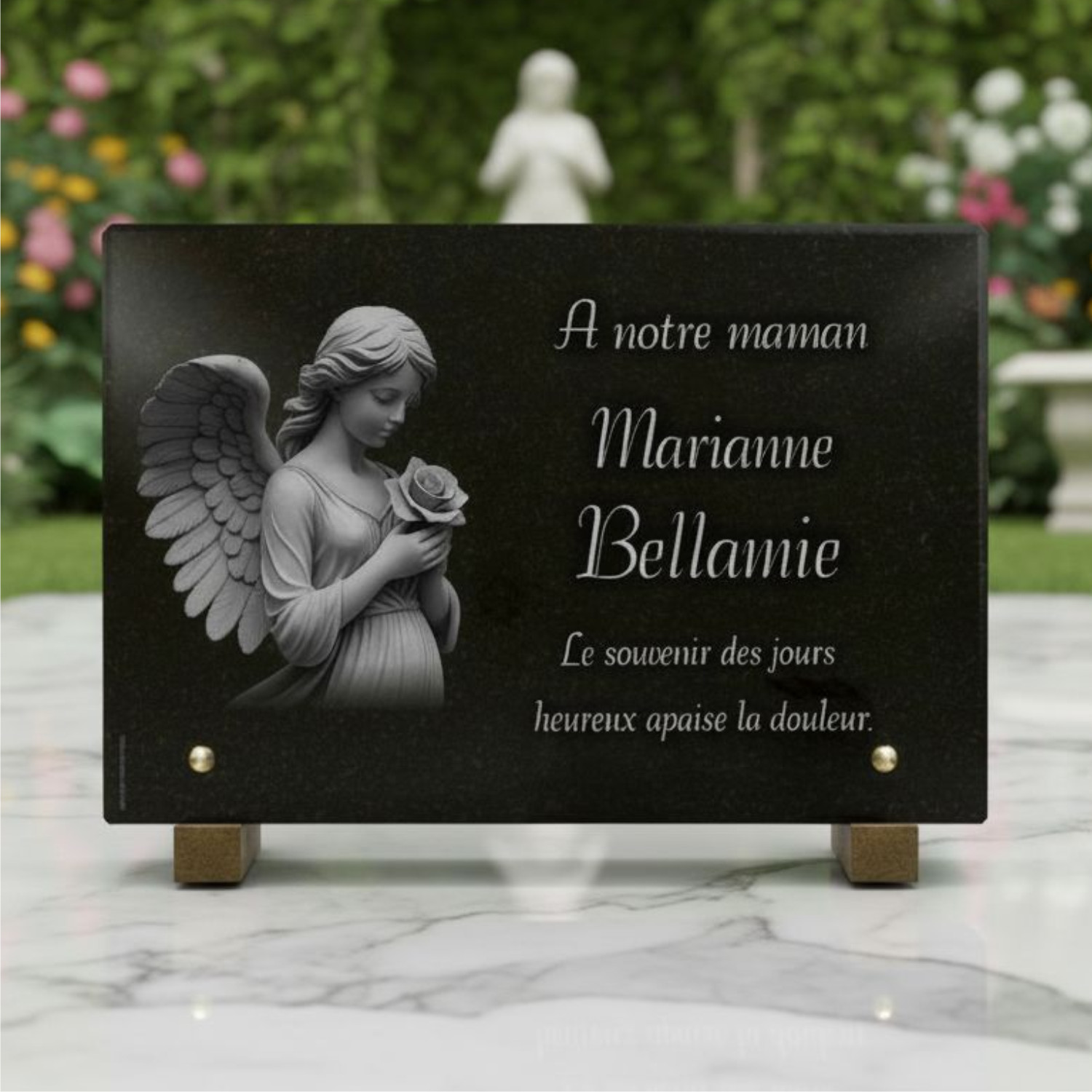 Plaque funéraire ange en granit 20x30 cm