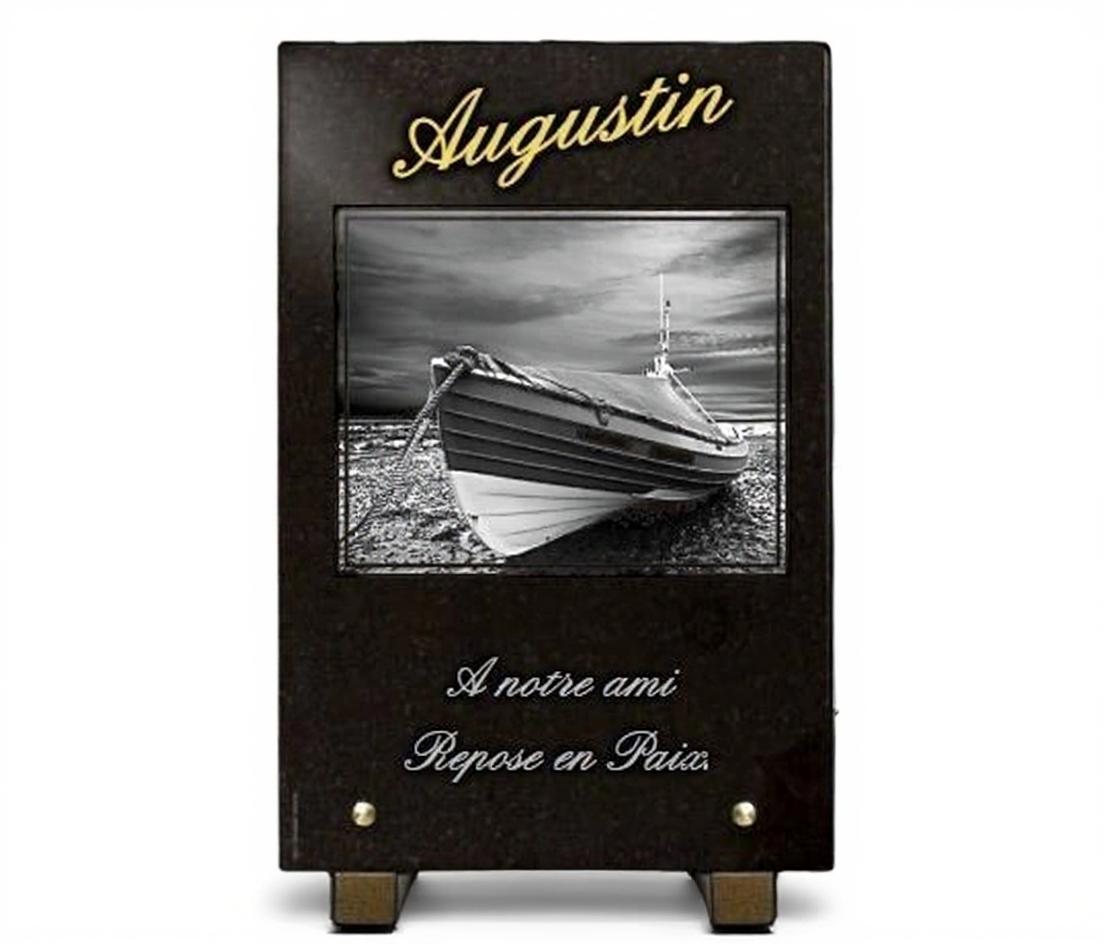 Plaque rectangle bronze oiseau et sablage voilier 35x25cm - France Tombale