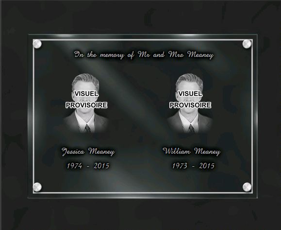 Memorial plaque glass . 25 x 35 cm.