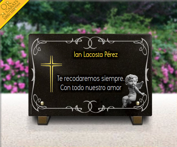 PLACA FUNERARIA granito dorado . 20 x 30 cm.