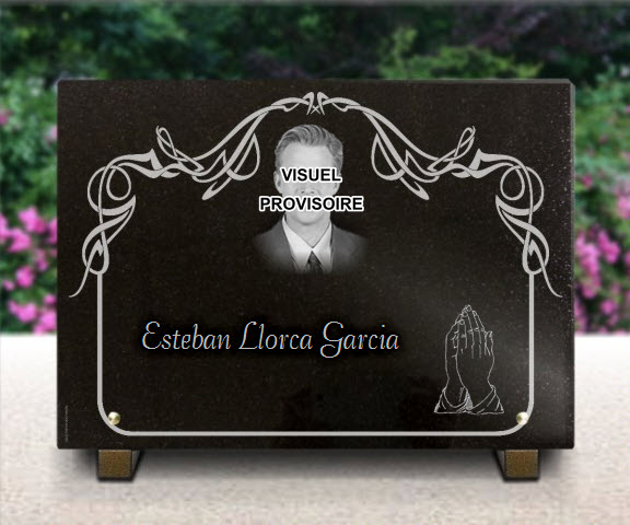 PLACA FUNERARIA granito Ribetes decorativos . 25 x 35 cm.