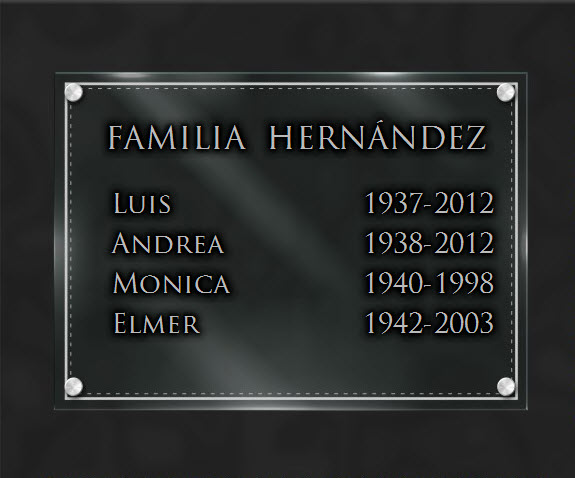 PLACA FUNERARIA granito Familia . 25 x 35 cm.