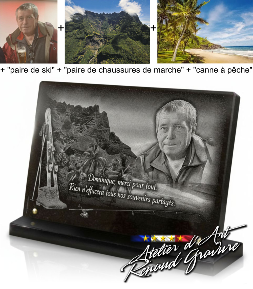 Plaque funeraire personnalisée avec photos, motifs et textes