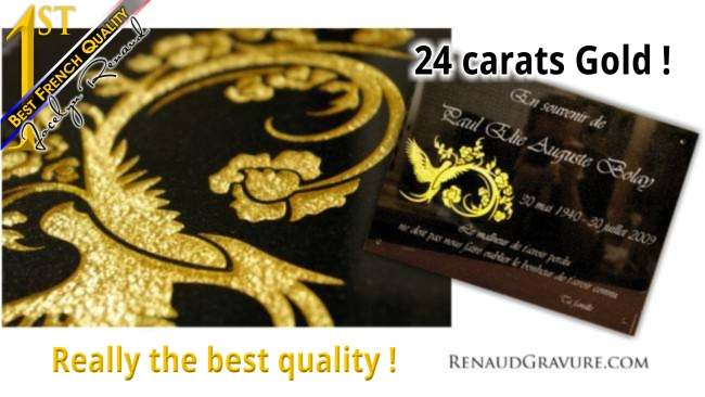 Gilding on funeral plaque for outdoor cemetery.
