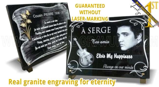 Granite memorial plaque with engraved photo