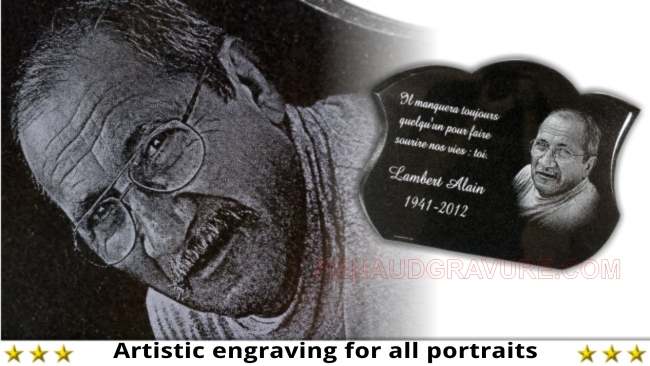 Photo carved on granite memorial plaque