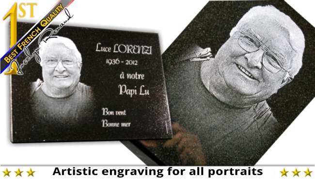 Photo engraved on granite memorial plaque