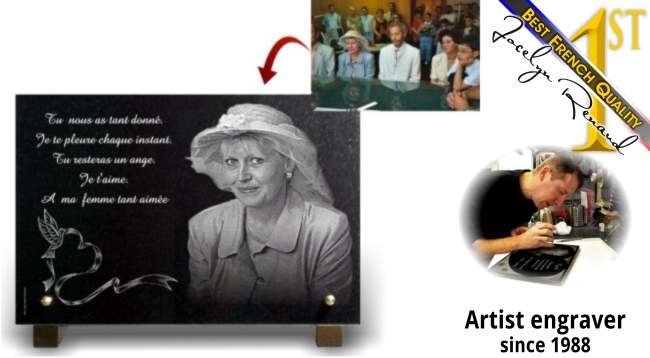 Engraver artist specialized to artistic memorial plaques for headstone and cemetery